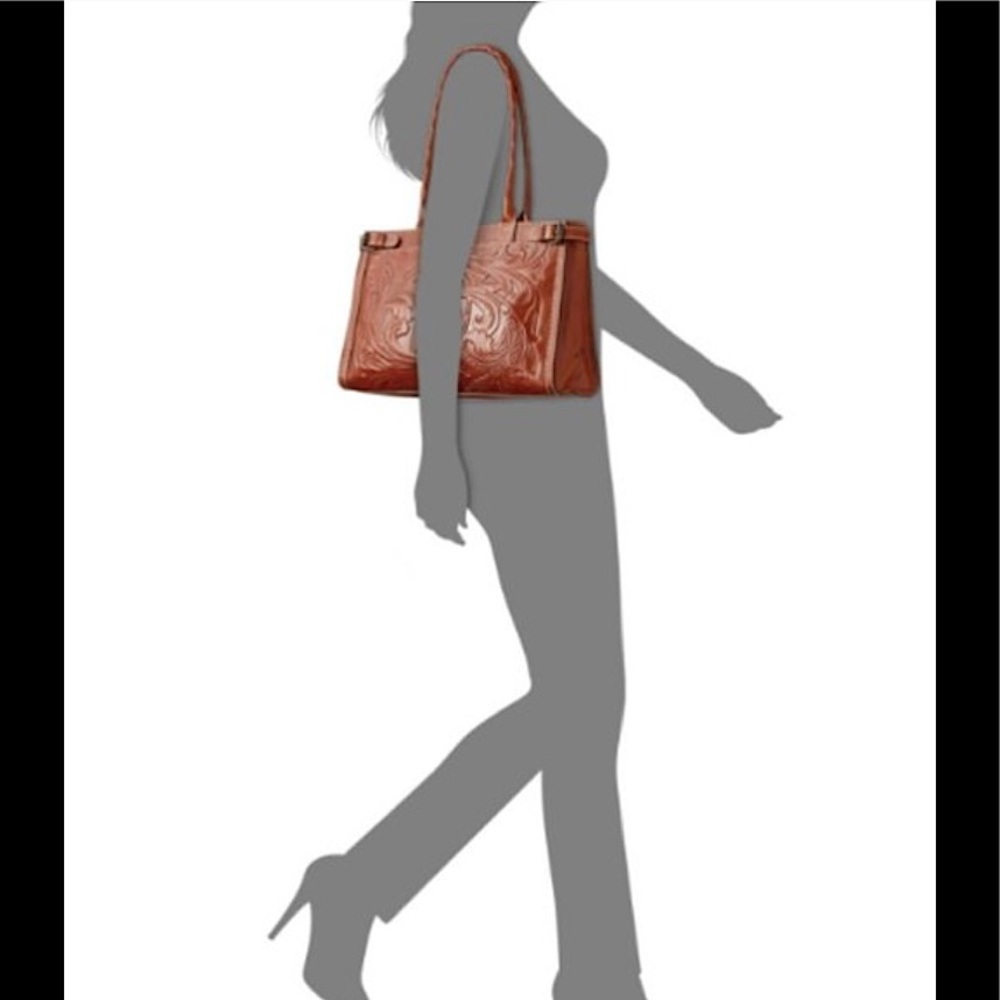 PATRICIA NASH MONTE TOOLED LEATHER HANDBAG SHOULDER LARGE SATCHEL TAN BROWN